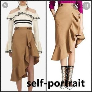Self Portrait canvas cotton ruffled skirt